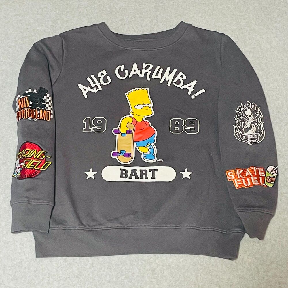 The Simpsons Bart Simpson Sweatshirt Gray Graphic Pullover Youth Size M 8-11